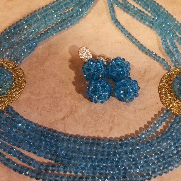 STUNNING 3 PIECE STATEMENT SET VIVID BLUE HANDMADE - Picture 3 of 10